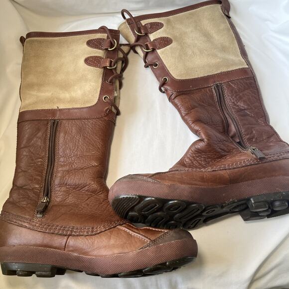 Ugg Belcloud Duck Boot Tall Sheepskin Shearling Lined Size 6.5 37.5 Brown 1900 - Picture 11 of 16